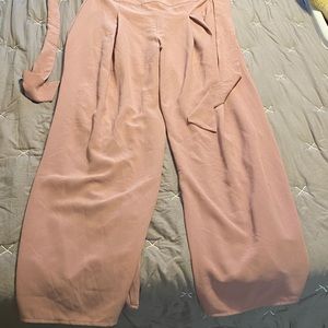 Tie waist pleated palazzo pants